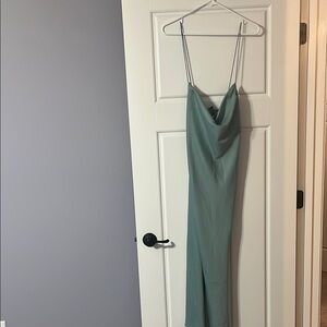 Elegant Teal cowl Neck Spaghetti Strap Dress